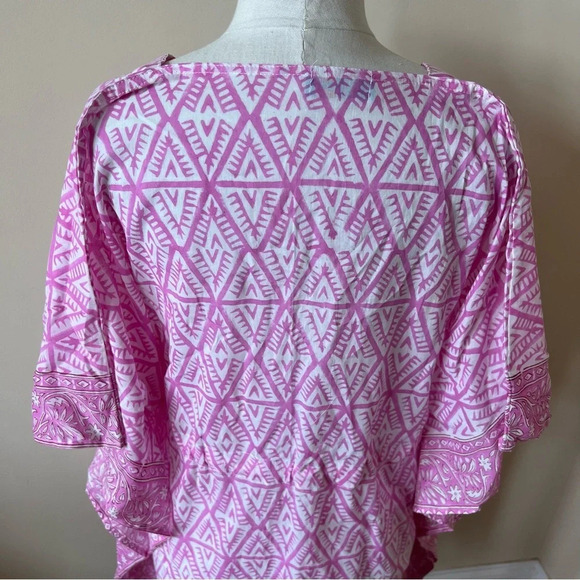 Holicow block print tassel trim caftan beach cover up 17857 - Picture 6 of 8